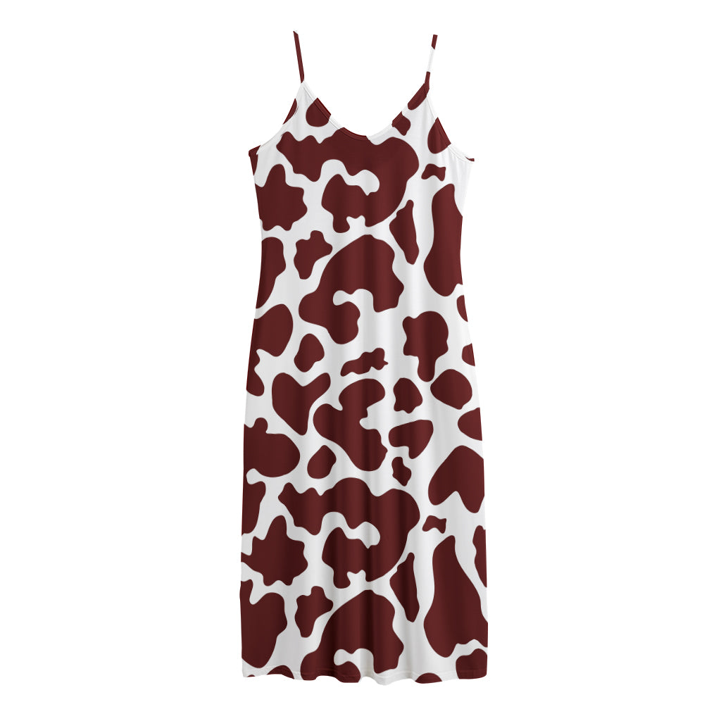 Chocolate Brown And White Cow Print Jersey Midi Cami Dress