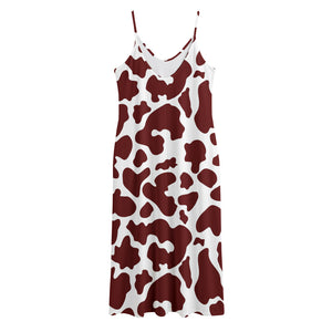 Chocolate Brown And White Cow Print Jersey Midi Cami Dress