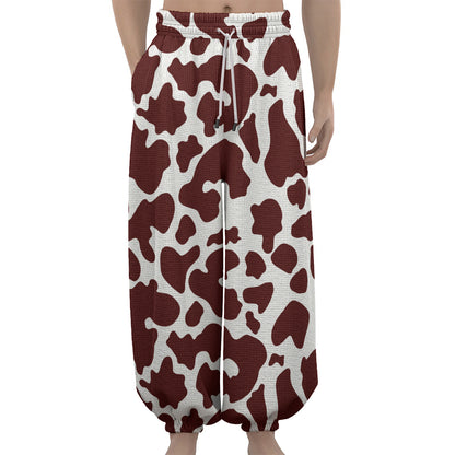Chocolate Brown And White Cow Print Lantern Pants
