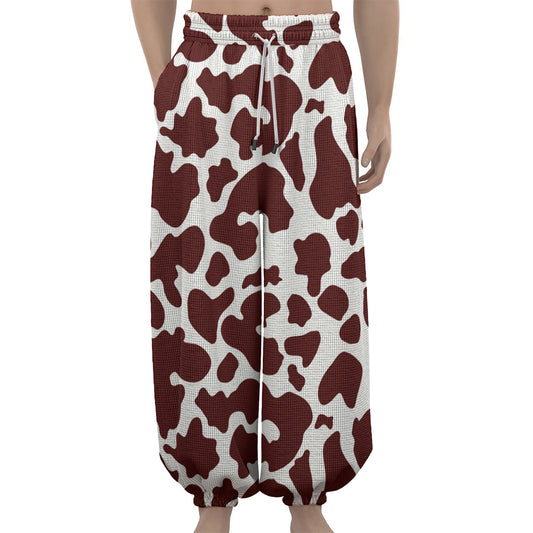 Chocolate Brown And White Cow Print Lantern Pants