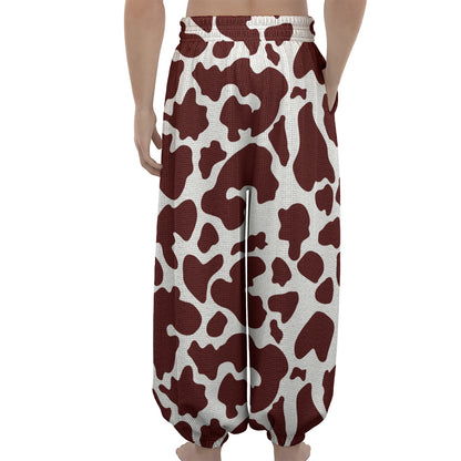 Chocolate Brown And White Cow Print Lantern Pants