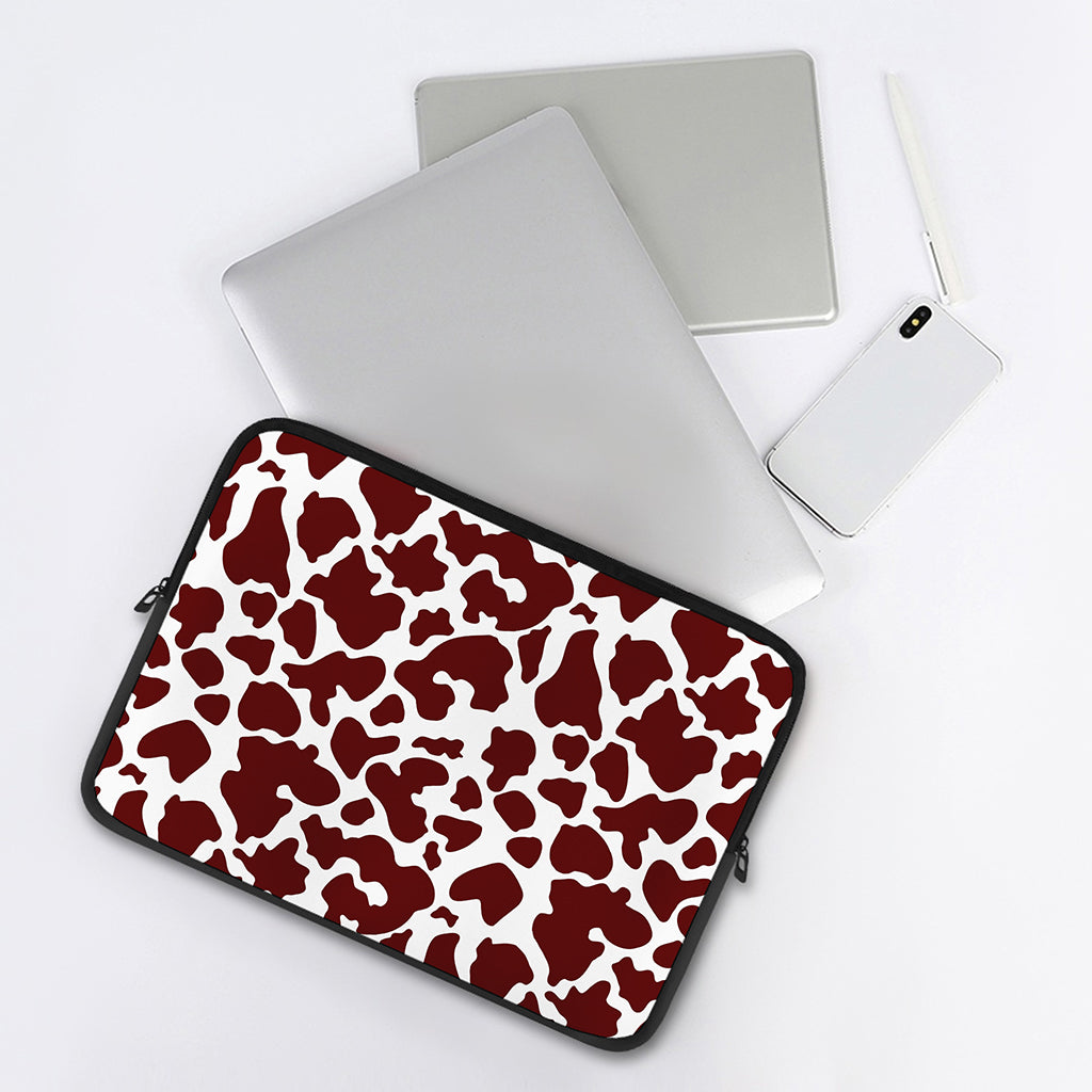 Chocolate Brown And White Cow Print Laptop Sleeve
