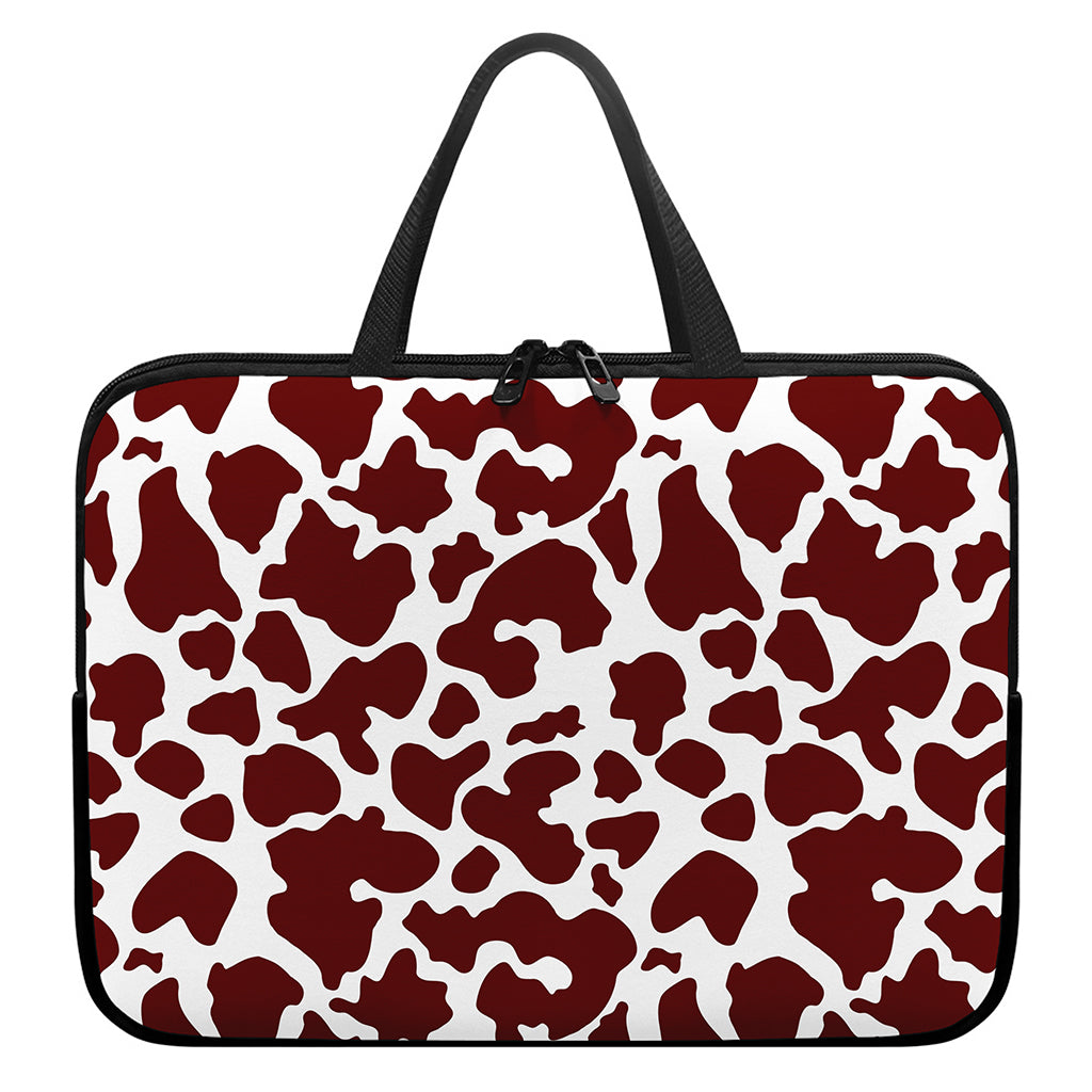 Chocolate Brown And White Cow Print Laptop Sleeve With Handle