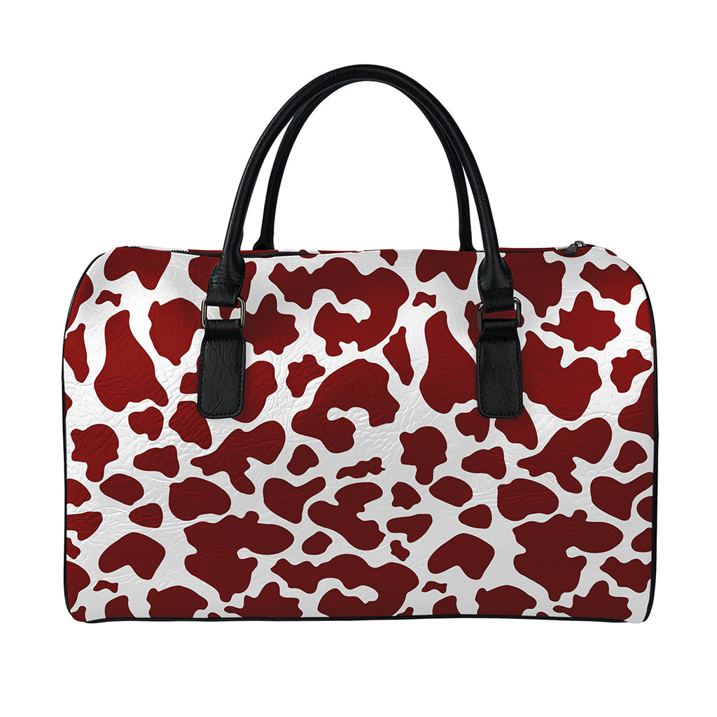 Chocolate Brown And White Cow Print Leather Duffle Bag