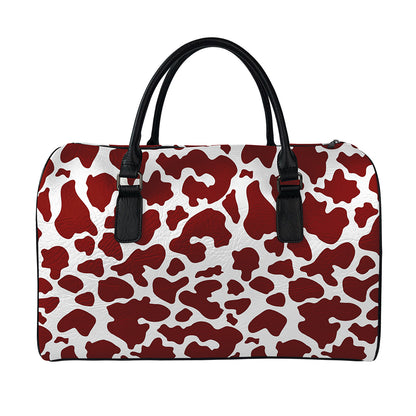 Chocolate Brown And White Cow Print Leather Duffle Bag