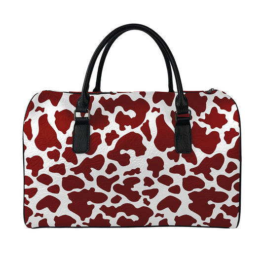 Chocolate Brown And White Cow Print Leather Duffle Bag