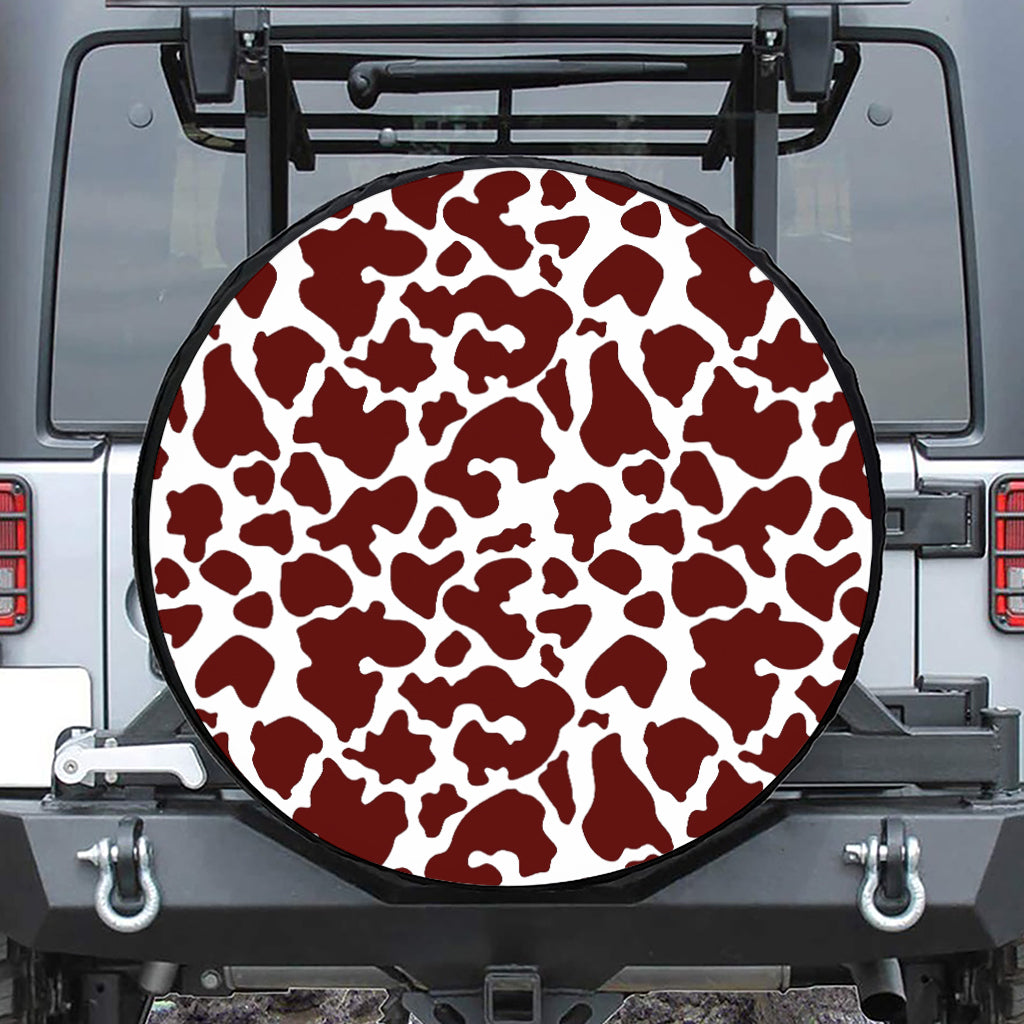 Chocolate Brown And White Cow Print Leather Spare Tire Cover