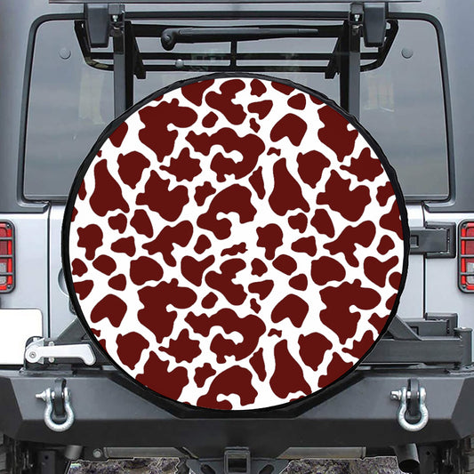 Chocolate Brown And White Cow Print Leather Spare Tire Cover