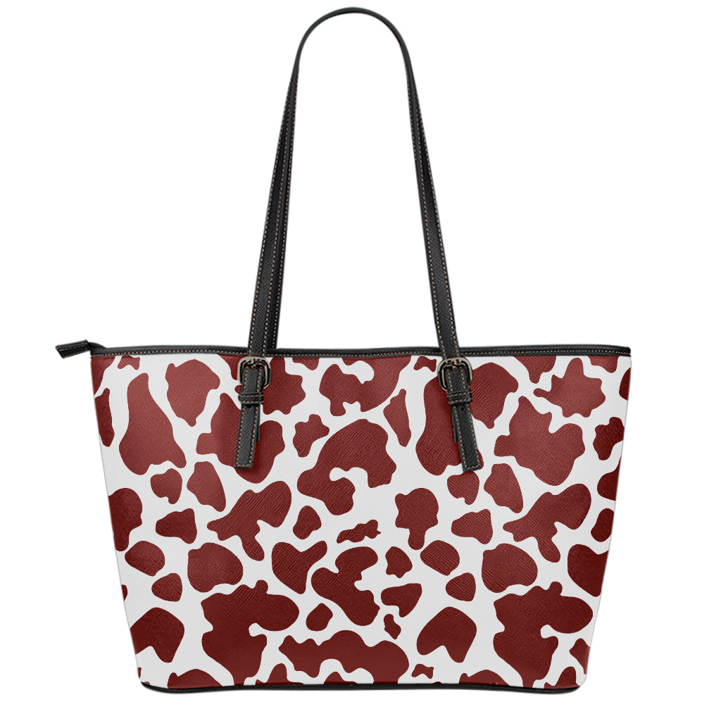 Chocolate Brown And White Cow Print Leather Tote Bag