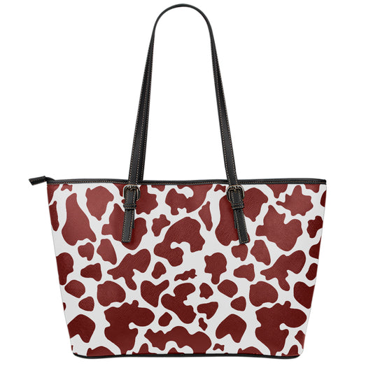 Chocolate Brown And White Cow Print Leather Tote Bag