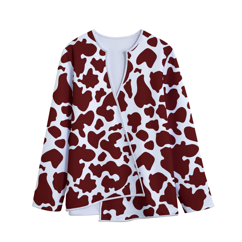 Chocolate Brown And White Cow Print Long Sleeve Short Coat