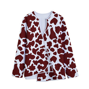 Chocolate Brown And White Cow Print Long Sleeve Short Coat