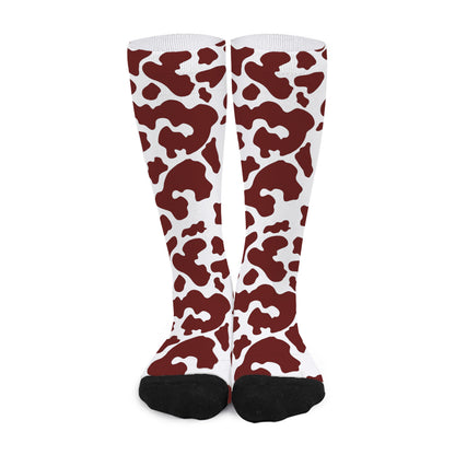 Chocolate Brown And White Cow Print Long Socks