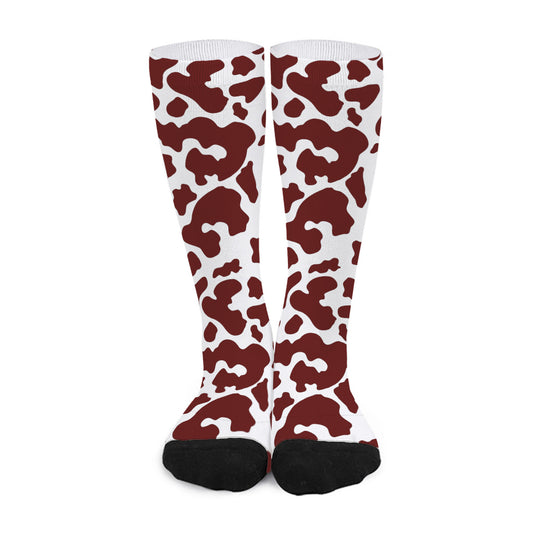 Chocolate Brown And White Cow Print Long Socks