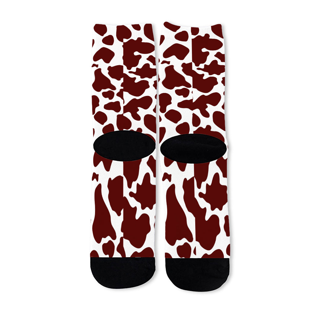 Chocolate Brown And White Cow Print Long Socks