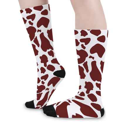 Chocolate Brown And White Cow Print Long Socks