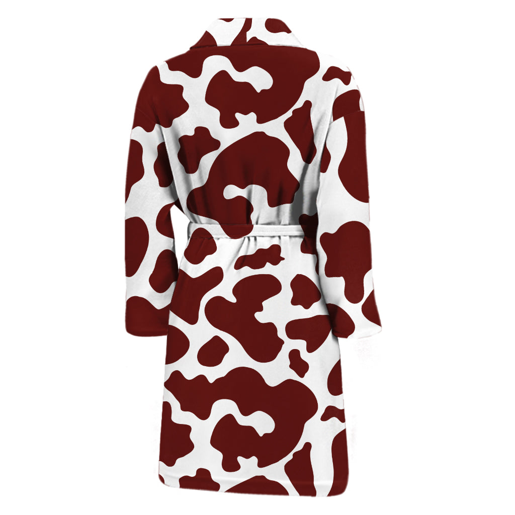 Chocolate Brown And White Cow Print Men's Bathrobe