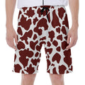 Chocolate Brown And White Cow Print Men's Beach Shorts
