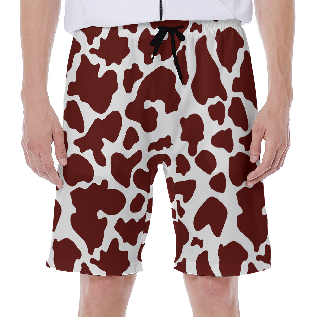 Chocolate Brown And White Cow Print Men's Beach Shorts