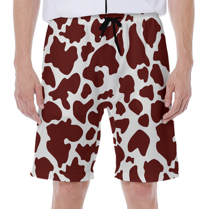Chocolate Brown And White Cow Print Men's Beach Shorts