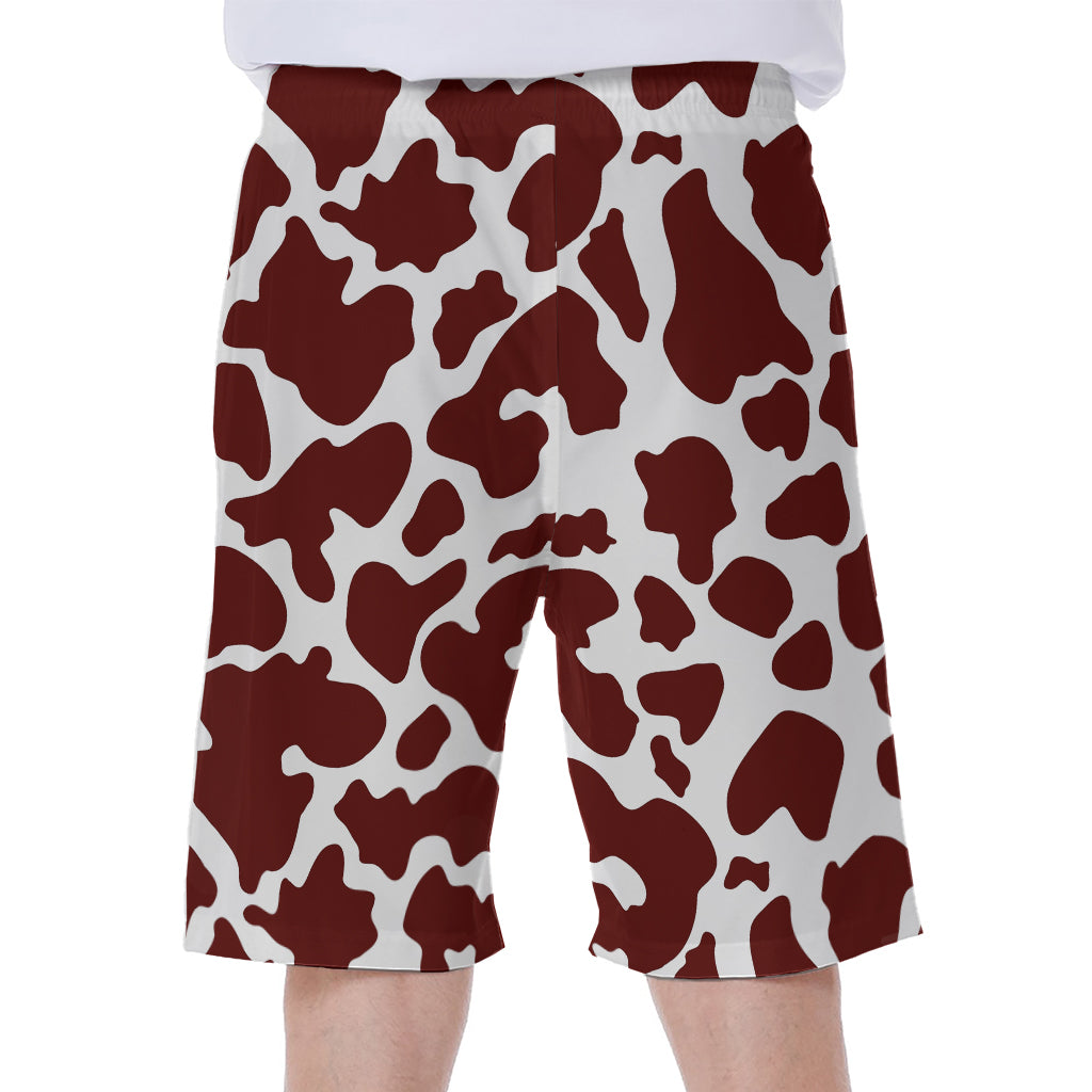 Chocolate Brown And White Cow Print Men's Beach Shorts