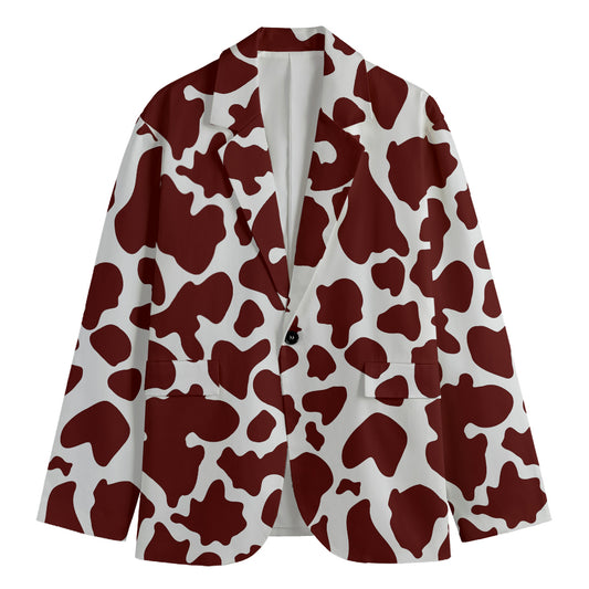 Chocolate Brown And White Cow Print Men's Blazer