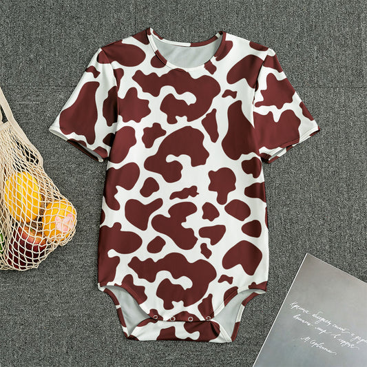Chocolate Brown And White Cow Print Men's Bodysuit