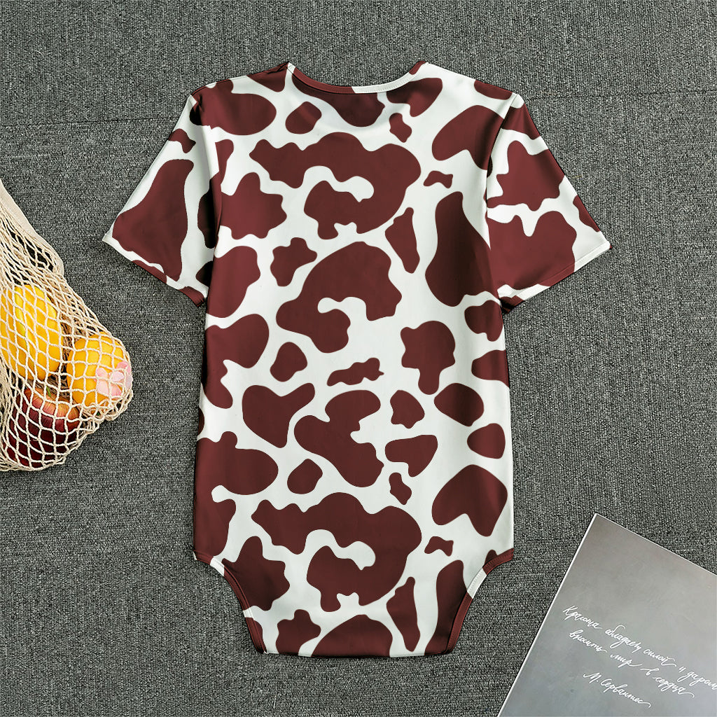 Chocolate Brown And White Cow Print Men's Bodysuit