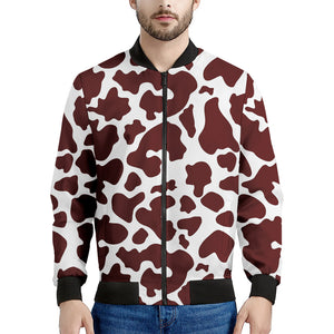 Chocolate Brown And White Cow Print Men's Bomber Jacket