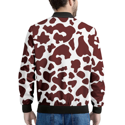 Chocolate Brown And White Cow Print Men's Bomber Jacket