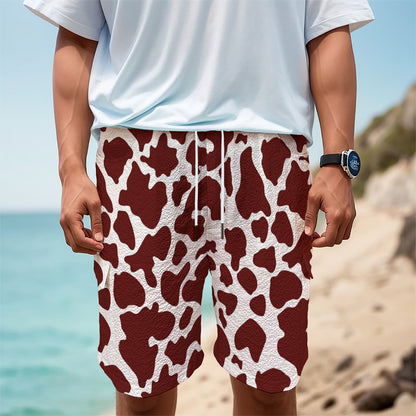 Chocolate Brown And White Cow Print Men's Cargo Shorts