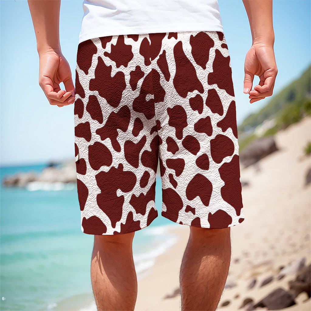 Chocolate Brown And White Cow Print Men's Cargo Shorts