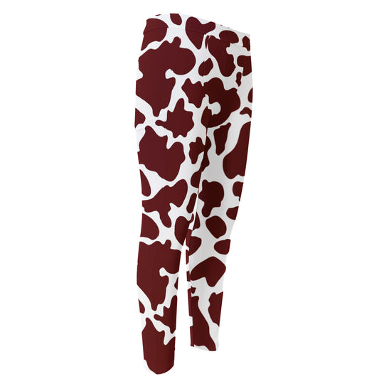 Chocolate Brown And White Cow Print Men's Compression Pants
