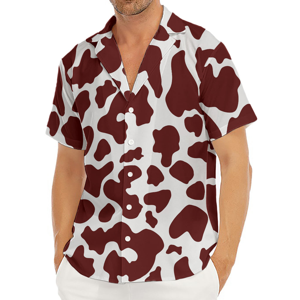 Chocolate Brown And White Cow Print Men's Deep V-Neck Shirt