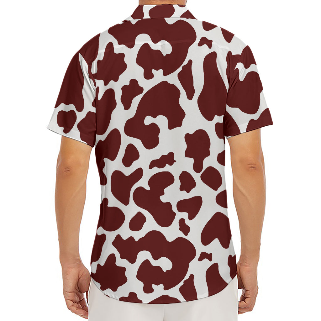 Chocolate Brown And White Cow Print Men's Deep V-Neck Shirt