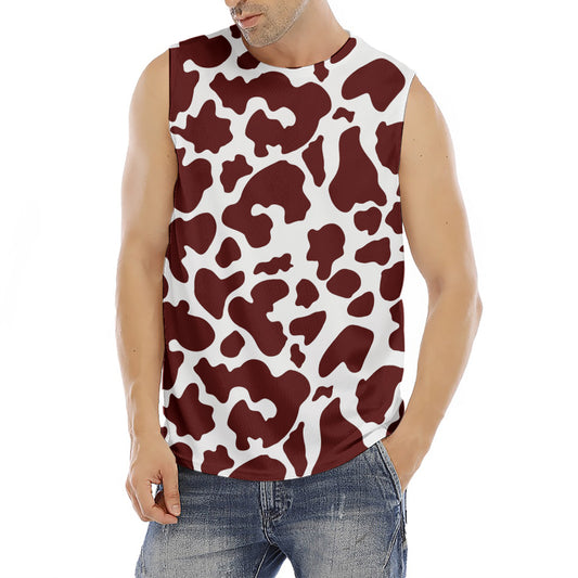 Chocolate Brown And White Cow Print Men's Fitness Tank Top