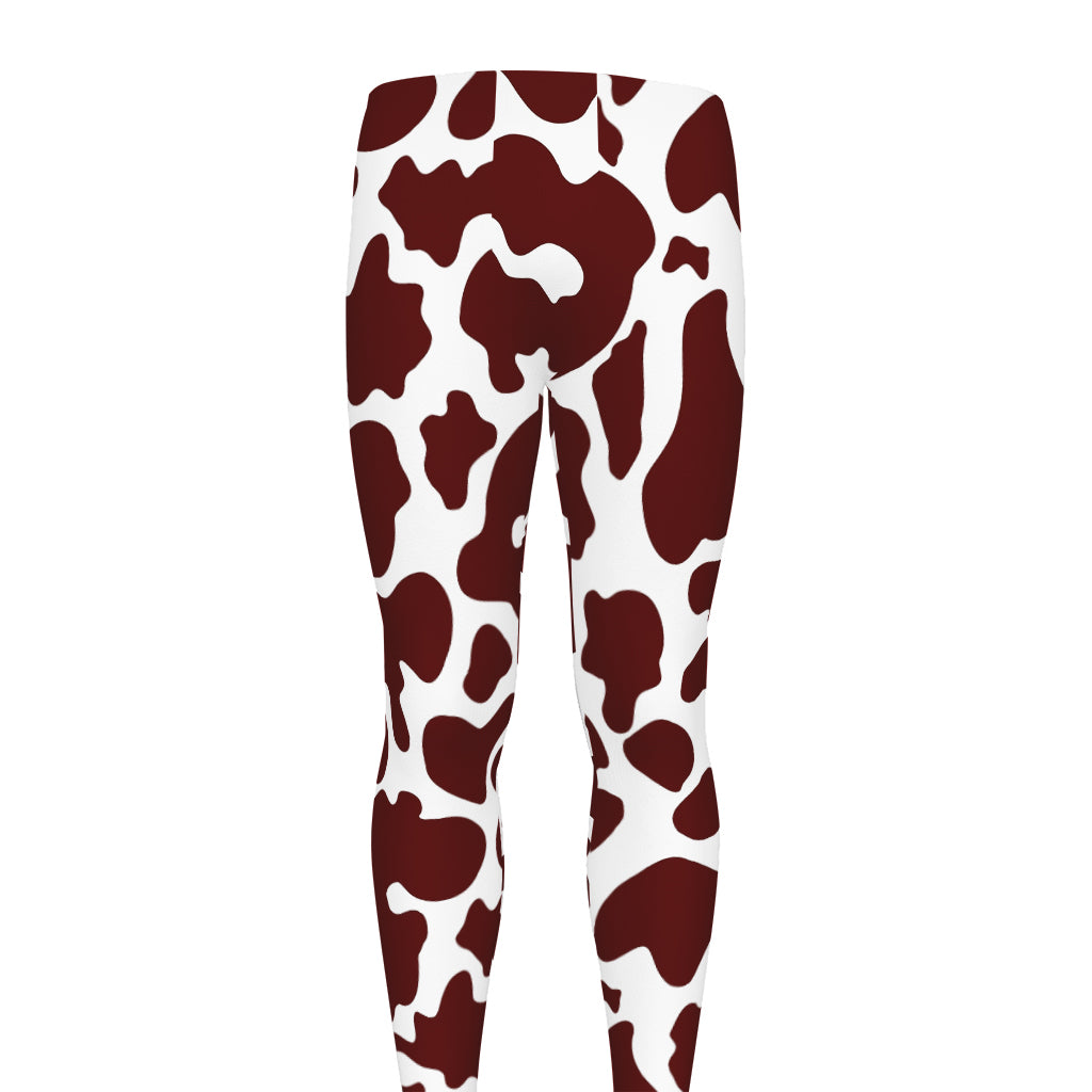 Chocolate Brown And White Cow Print Men's leggings