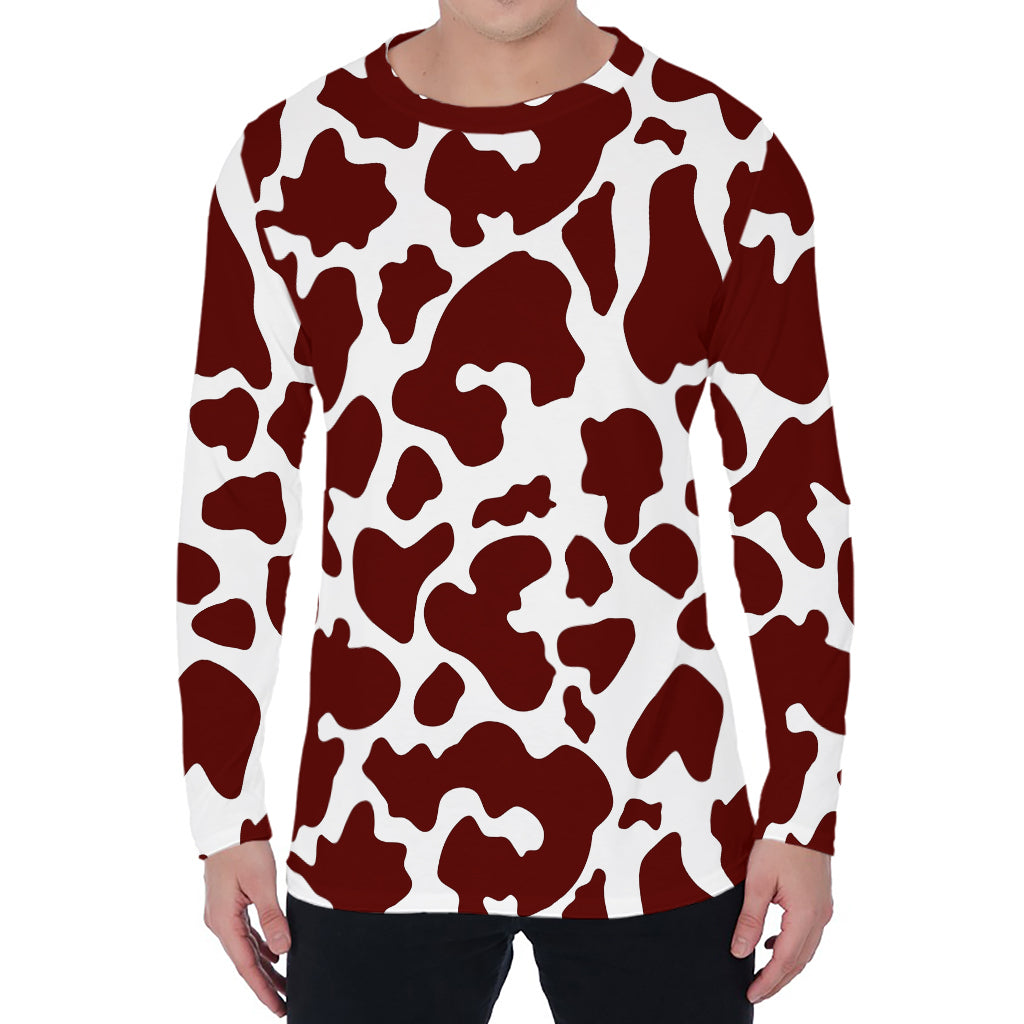 Chocolate Brown And White Cow Print Men's Long Sleeve T-Shirt