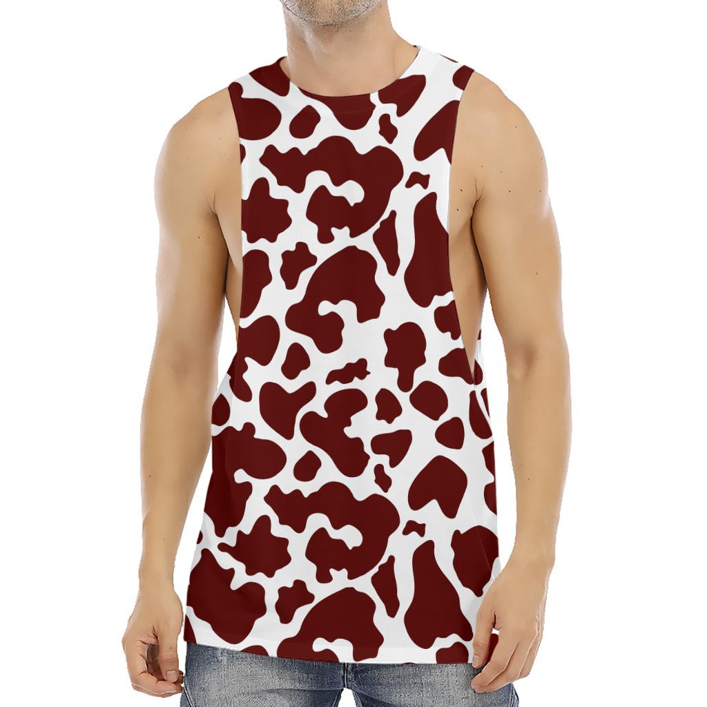 Chocolate Brown And White Cow Print Men's Muscle Tank Top