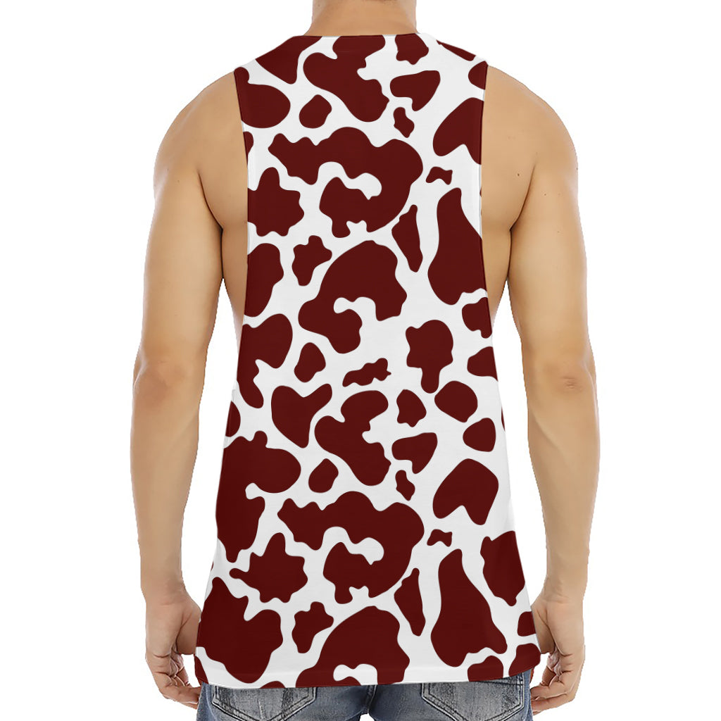 Chocolate Brown And White Cow Print Men's Muscle Tank Top