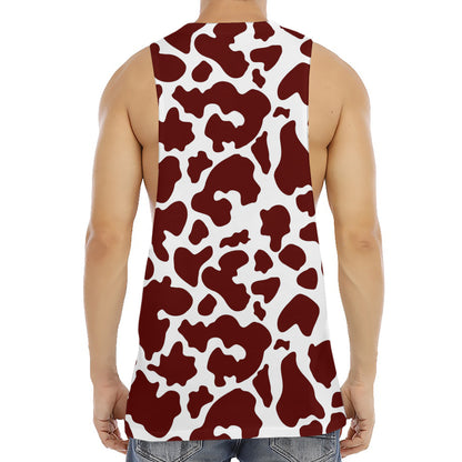 Chocolate Brown And White Cow Print Men's Muscle Tank Top