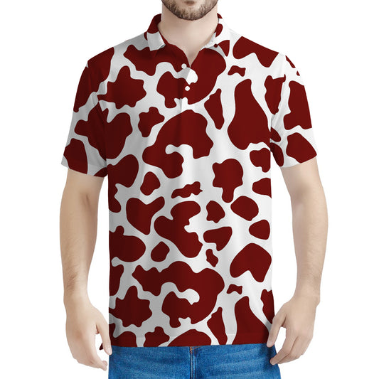 Chocolate Brown And White Cow Print Men's Polo Shirt