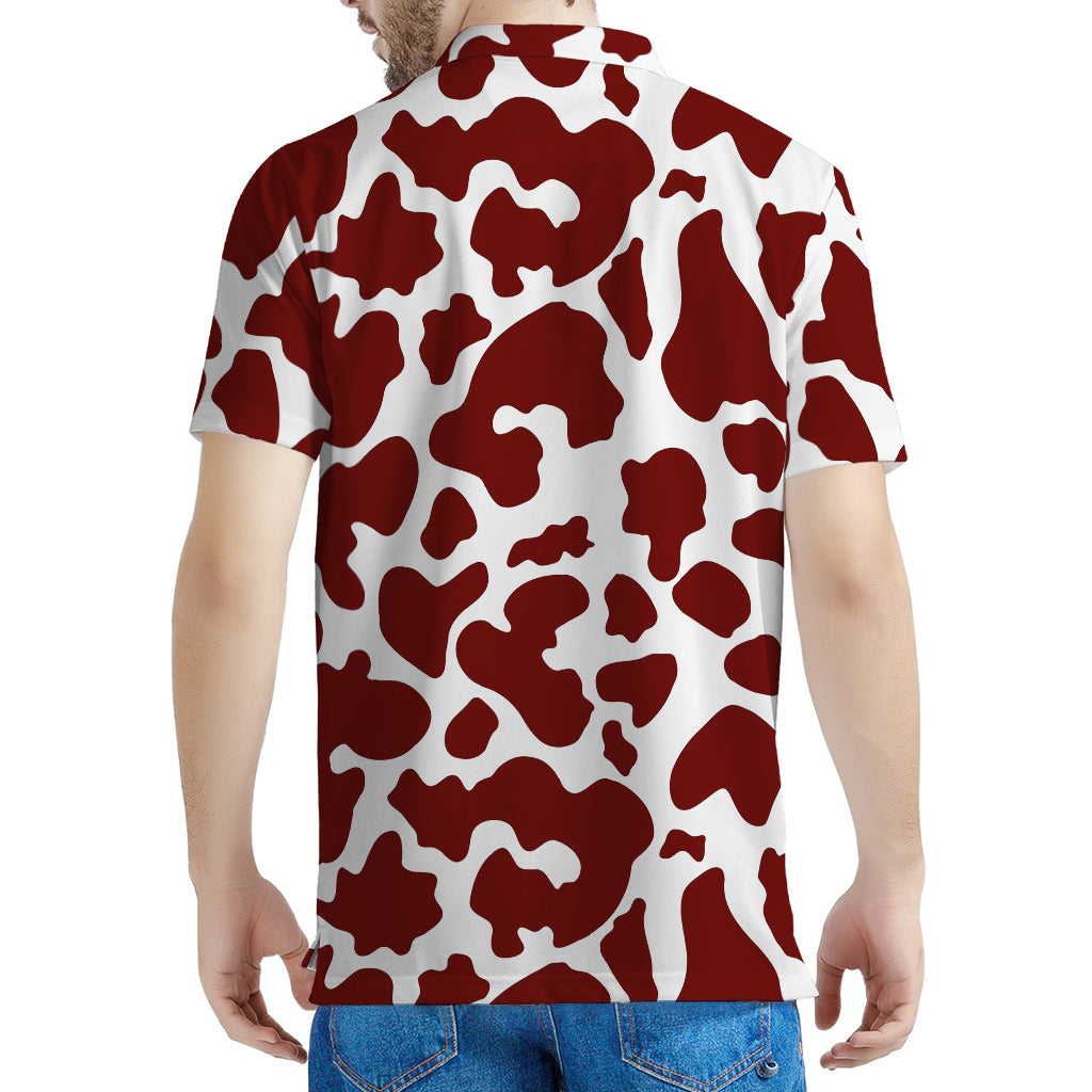 Chocolate Brown And White Cow Print Men's Polo Shirt