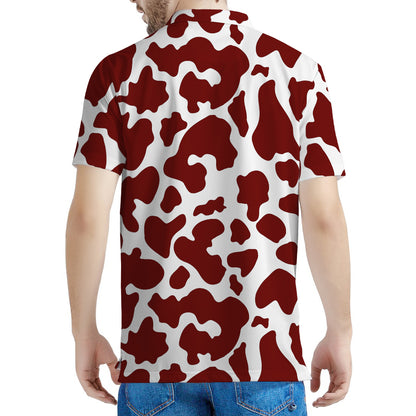 Chocolate Brown And White Cow Print Men's Polo Shirt