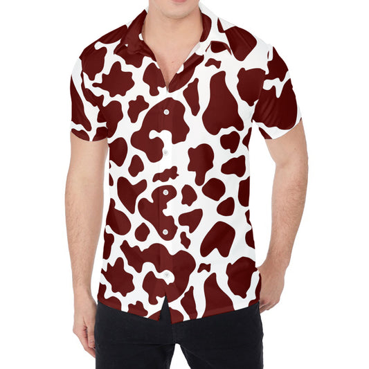 Chocolate Brown And White Cow Print Men's Shirt
