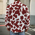 Chocolate Brown And White Cow Print Men's Shirt Jacket