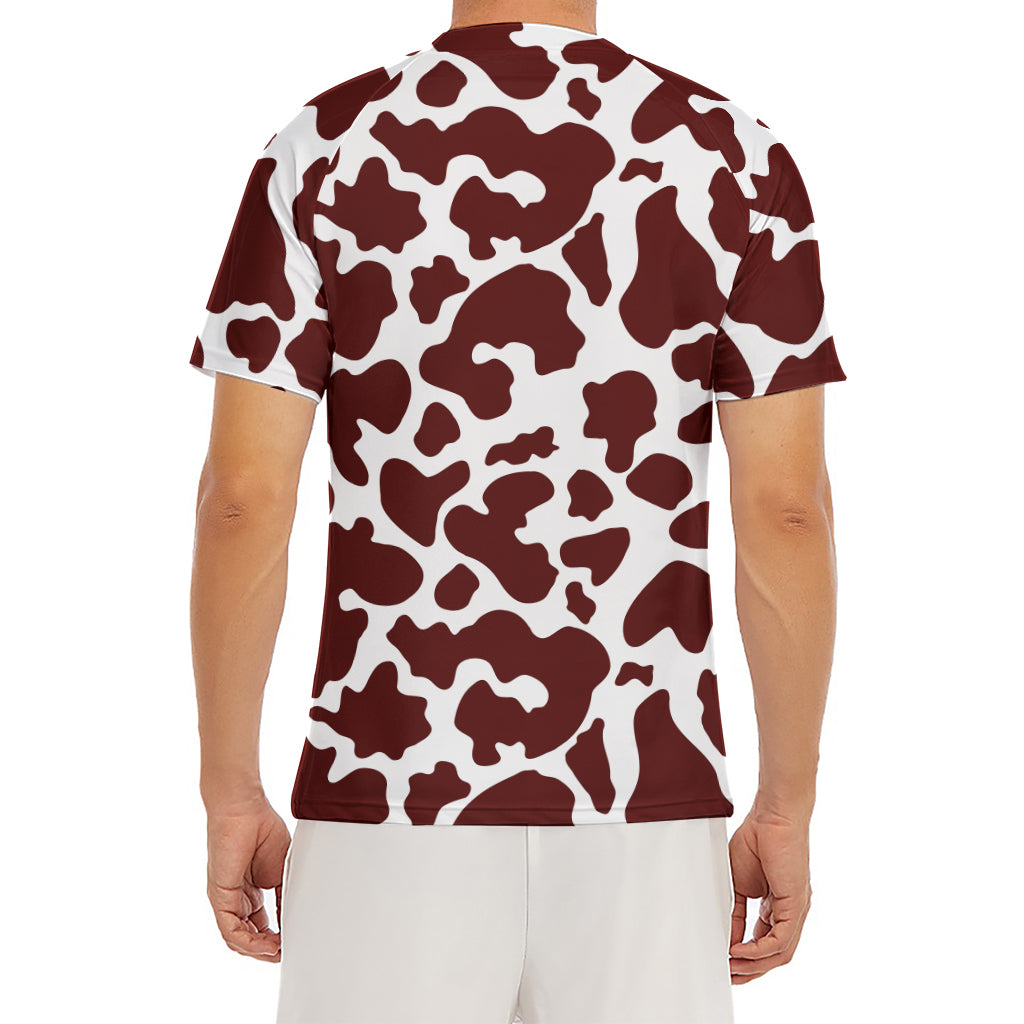 Chocolate Brown And White Cow Print Men's Short Sleeve Rash Guard