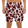 Chocolate Brown And White Cow Print Men's Split Running Shorts