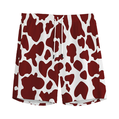 Chocolate Brown And White Cow Print Men's Sports Shorts