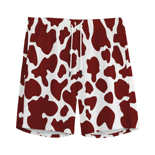 Chocolate Brown And White Cow Print Men's Sports Shorts